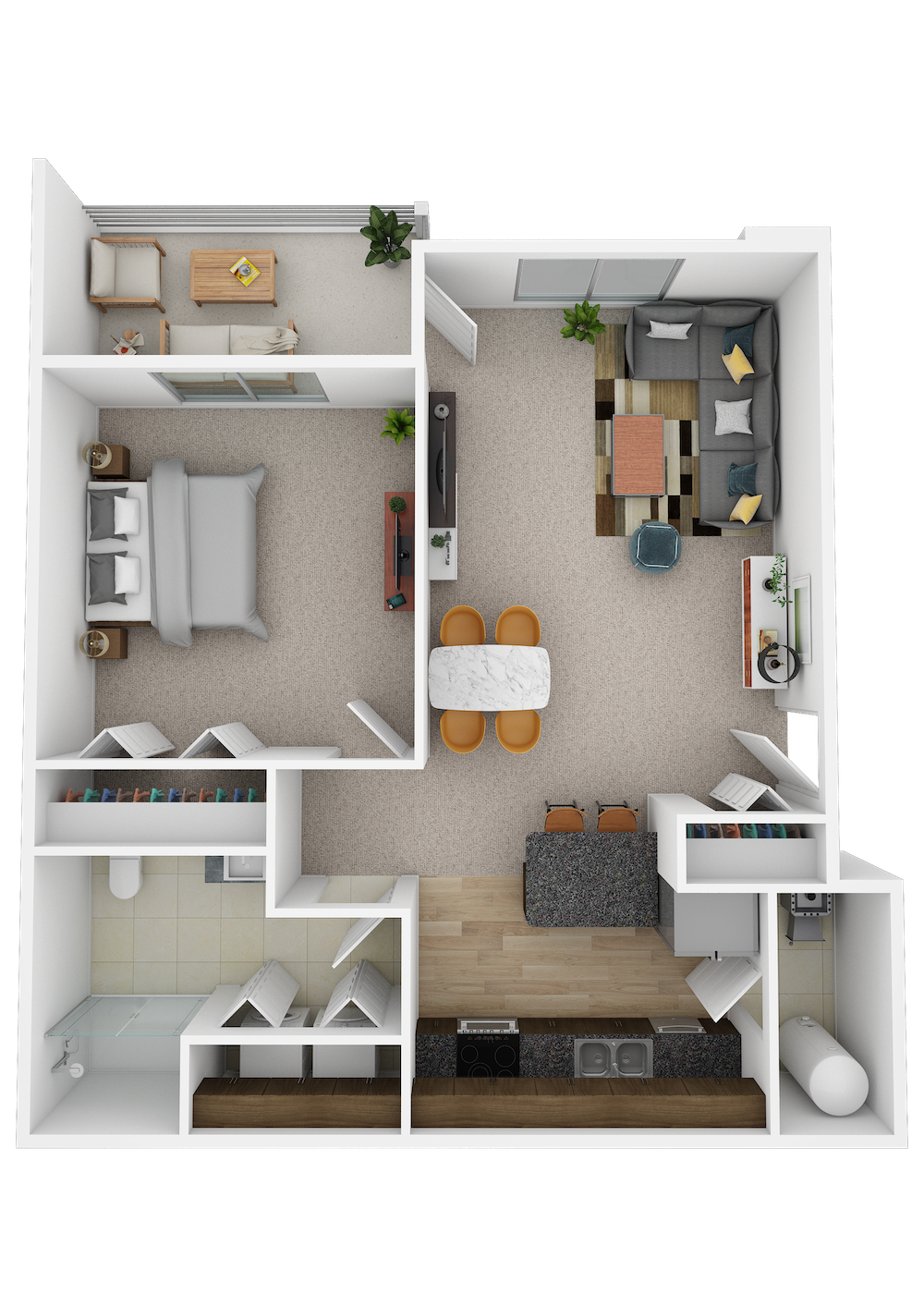 Floor plan for 1 bed, 1 bath, 833 sqft